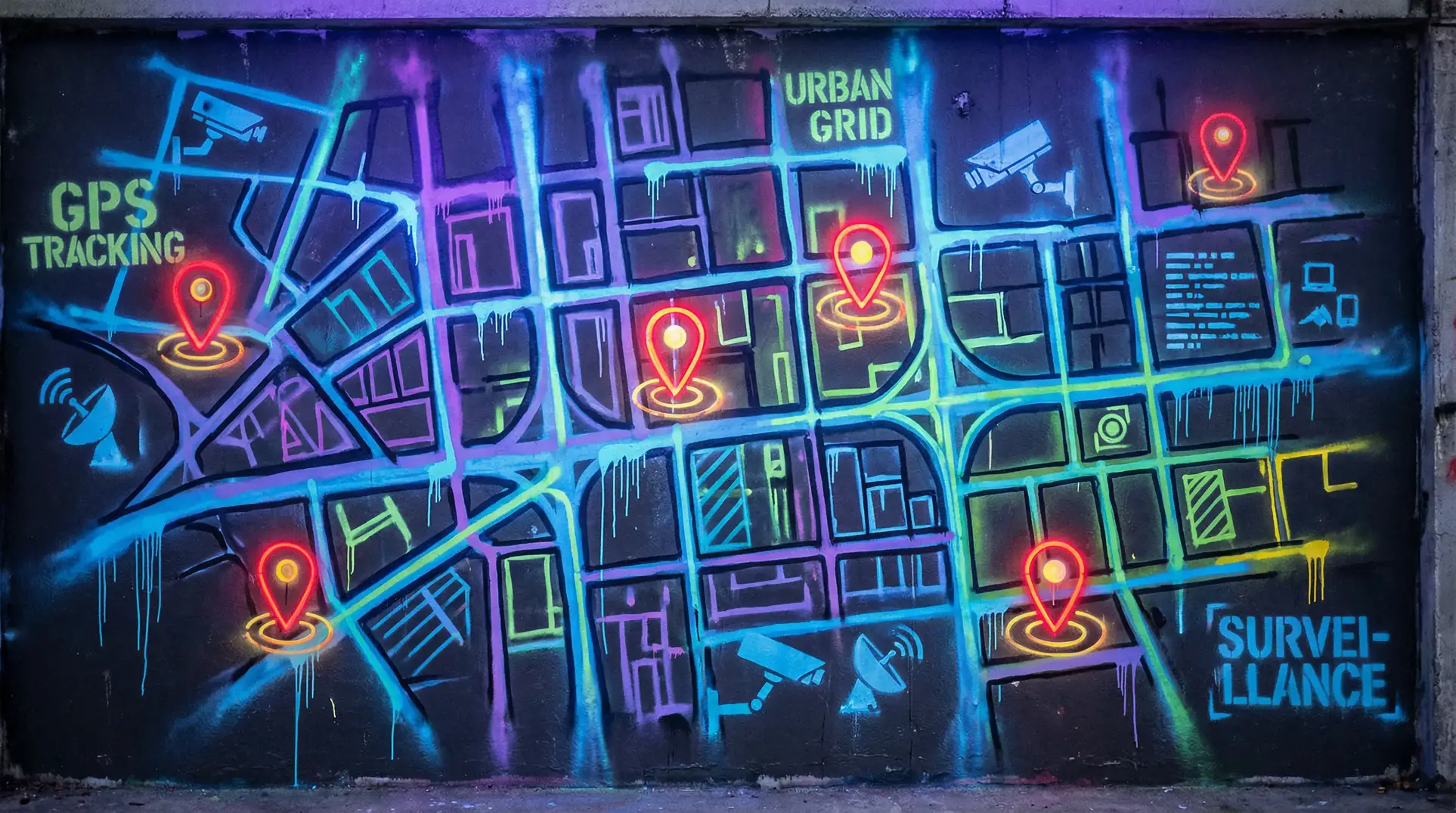 班长把跳D开关开到最大 狗仔追踪地图 - 城市涂鸦风格